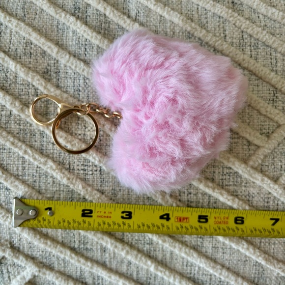 Light Pink Plush Heart Soft Keychain Charm - Picture 3 of 3